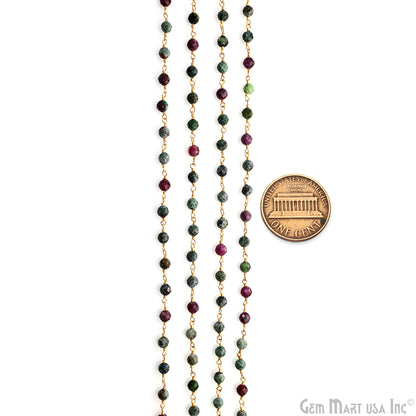 Ruby Zoisite 4mm Gold Plated Beaded Wire Wrapped Rosary Chain