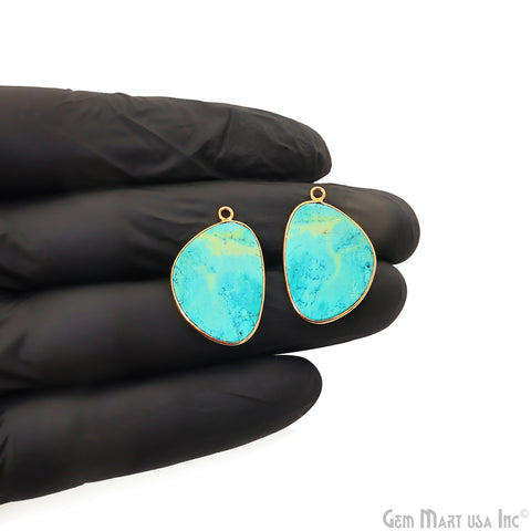 Turquoise Free Form Gold Plated Bezel Smooth Slab Slice Thick Gemstone Connector 29x19mm 1 Pair