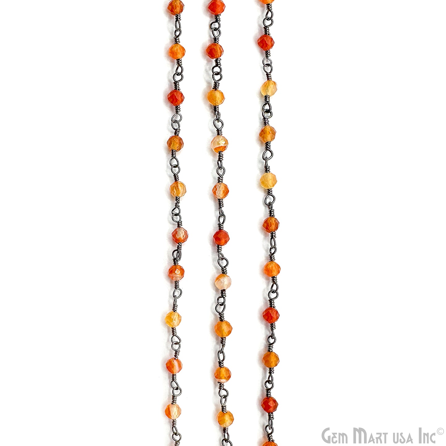 Shaded Carnelian 3-3.5mm Oxidized Beaded Wire Wrapped Rosary Chain