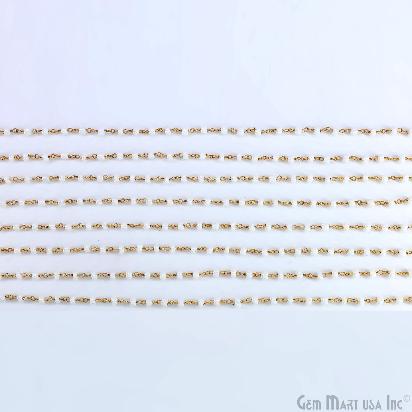 Pearl Cabochon Beads 4mm Gold Wire Wrapped Rosary Chain