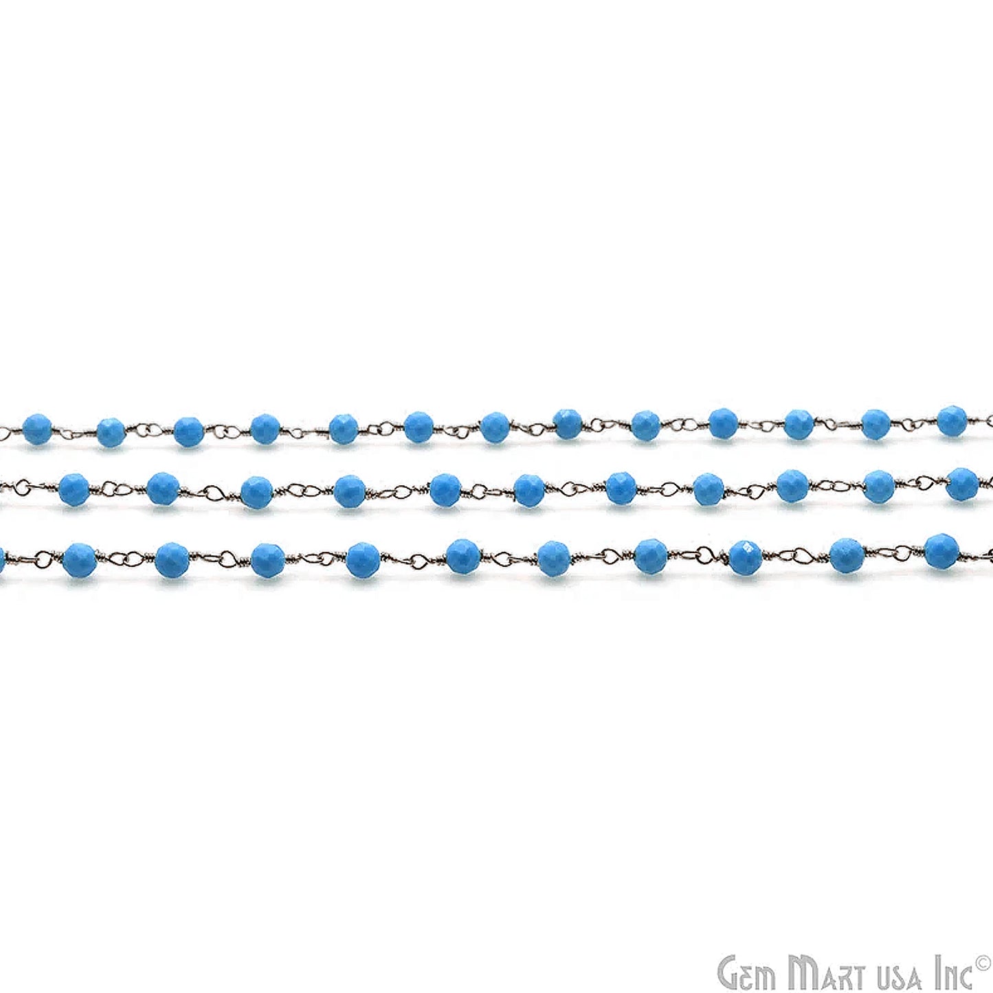 Turquoise Black Plated Wire Wrapped Gemstone Beads Rosary Chain