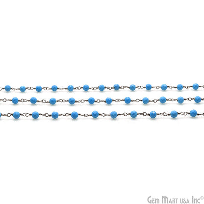 Turquoise Black Plated Wire Wrapped Gemstone Beads Rosary Chain