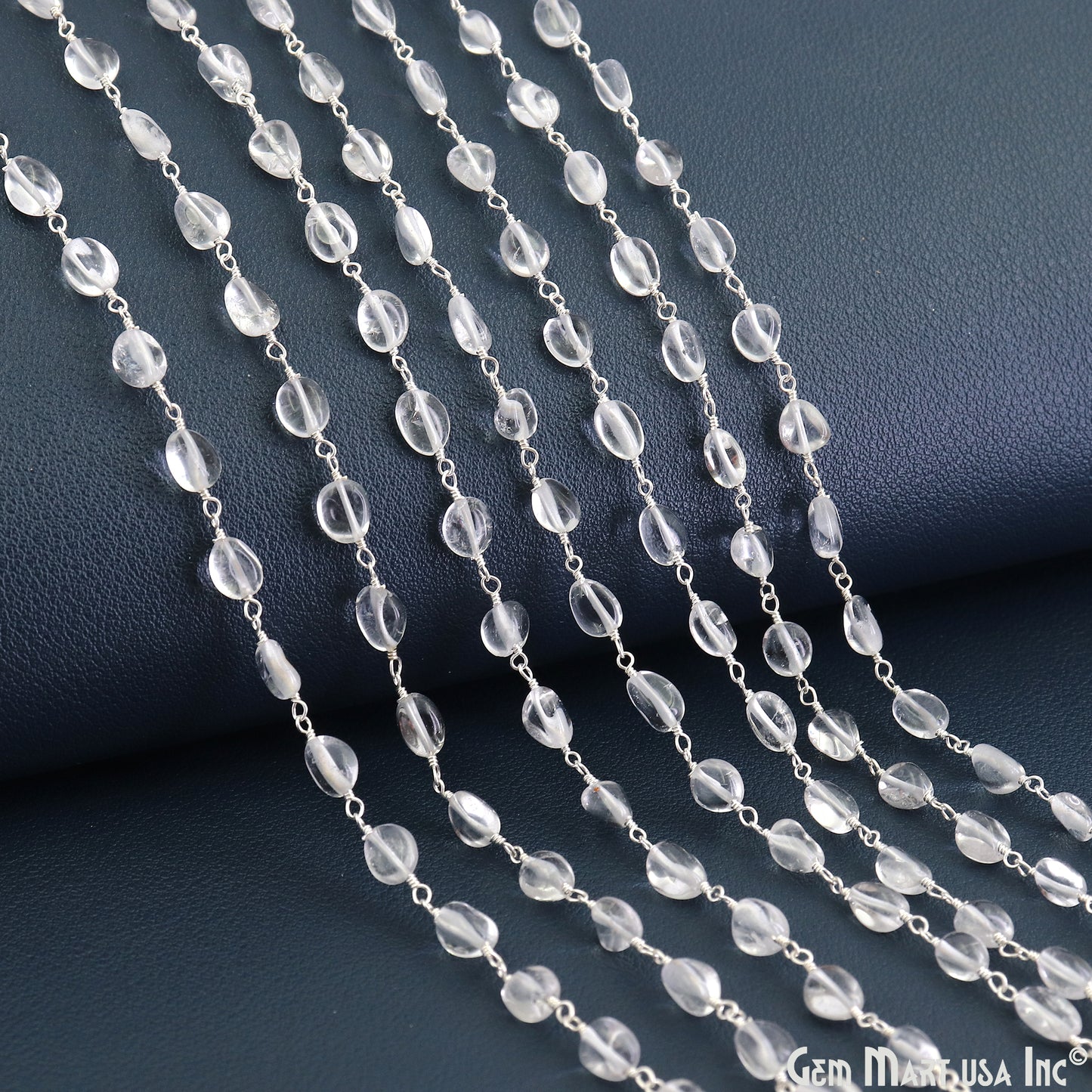 Crystal Tumble Beads 8x5mm Silver Wire Wrapped Rosary Chain