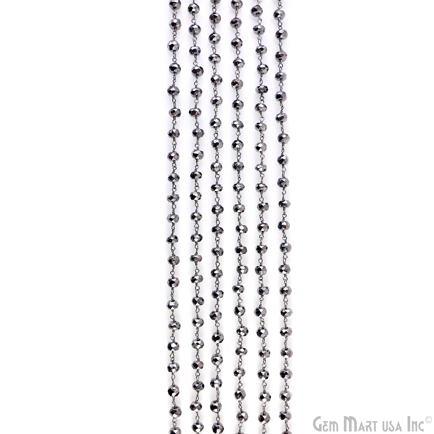 Pyrite Faceted 5-6mm Oxidized Wire Wrapped Beads Rosary Chain