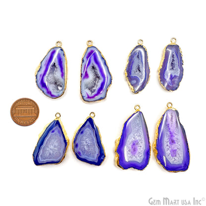 Agate Slice 33x23mm Gold Electroplated Gemstone Earring Connector 1 Pair