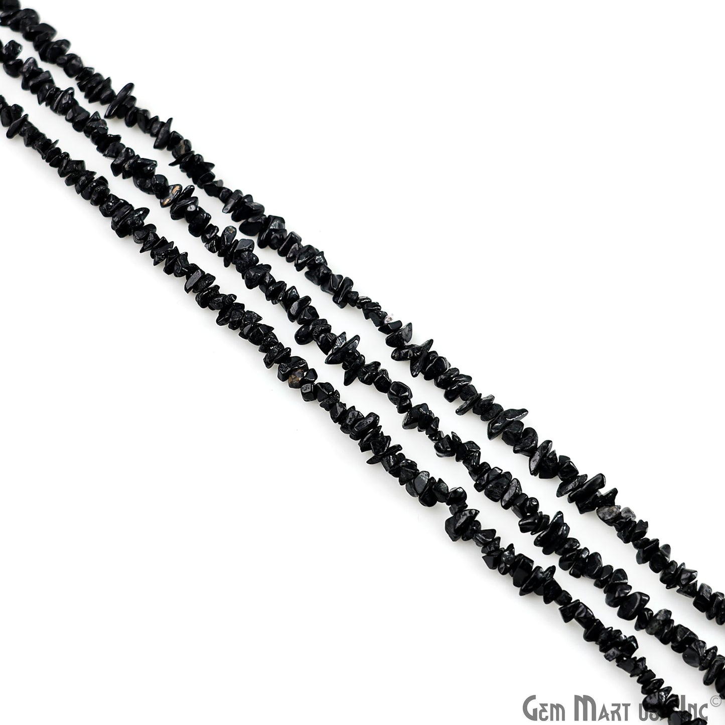 Black Tourmaline Chip Beads, 34 Inch, Natural Chip Strands, Drilled Strung Nugget Beads, 3-7mm, Polished, GemMartUSA (CHKT-70001)