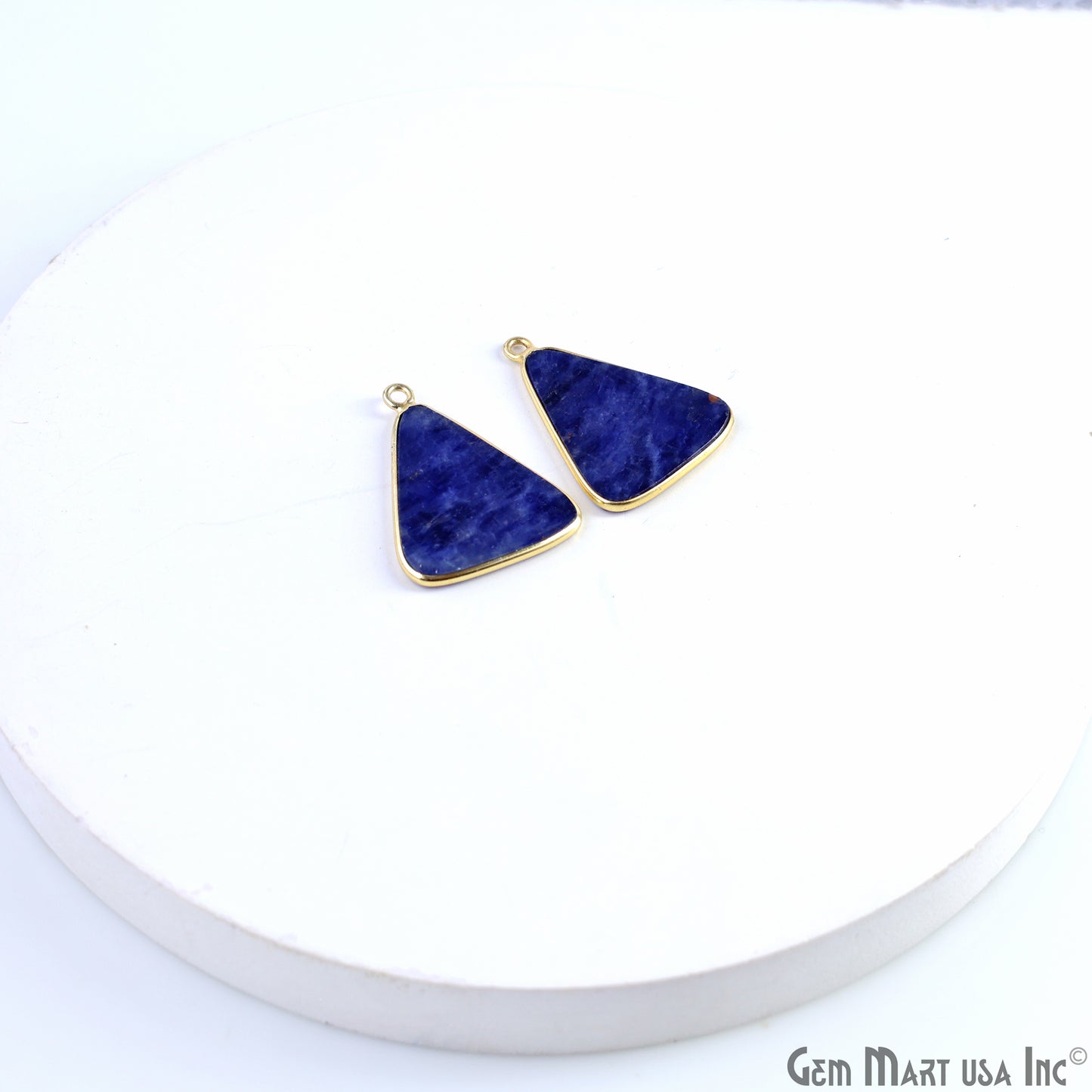 Sodalite Triangle Gold Plated Single Bail Bezel Smooth Slab Slice Thick Gemstone Connector 29x20mm 1 Pair