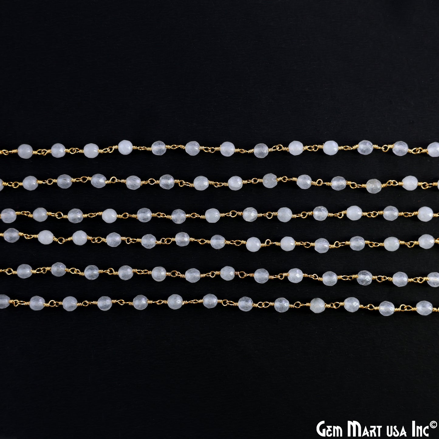 White Jade 6mm Beads Gold Plated Wire Wrapped Rosary Chain