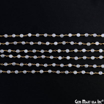 White Jade 6mm Beads Gold Plated Wire Wrapped Rosary Chain