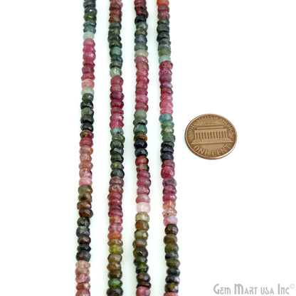 Multi Tourmaline Rondelle Beads, 13 Inch Gemstone Strands, Drilled Strung Nugget Beads, Faceted Round, 5-6mm