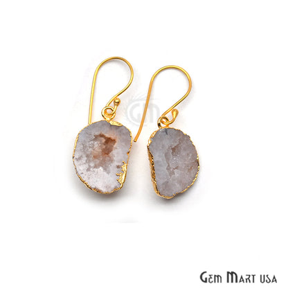 Geode Druzy Gemstone Gold Edge Dangle Hook Earrings