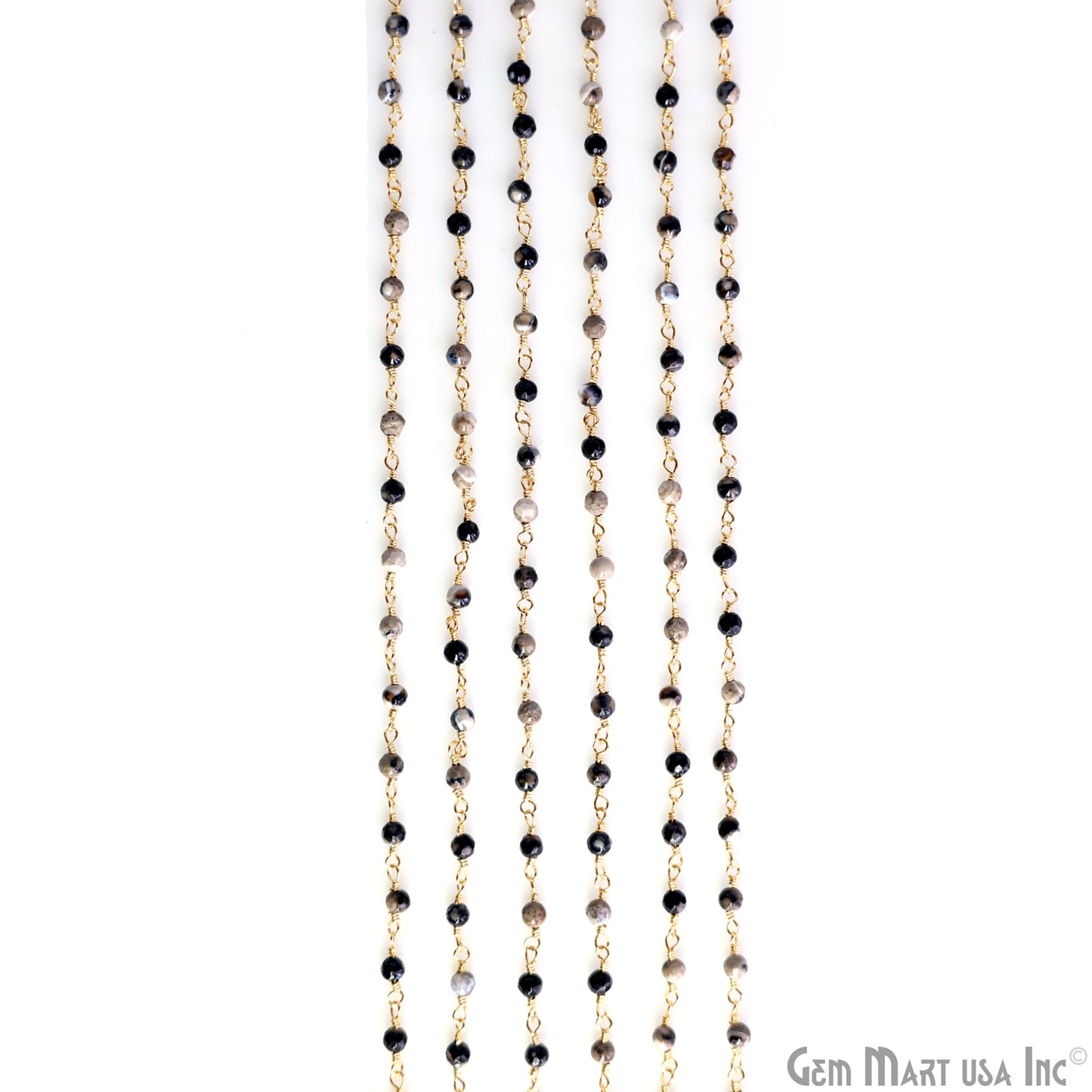 Cat€™s Eye 3-3.5mm Tiny Beads Gold Plated Wire Wrapped Rosary Chain