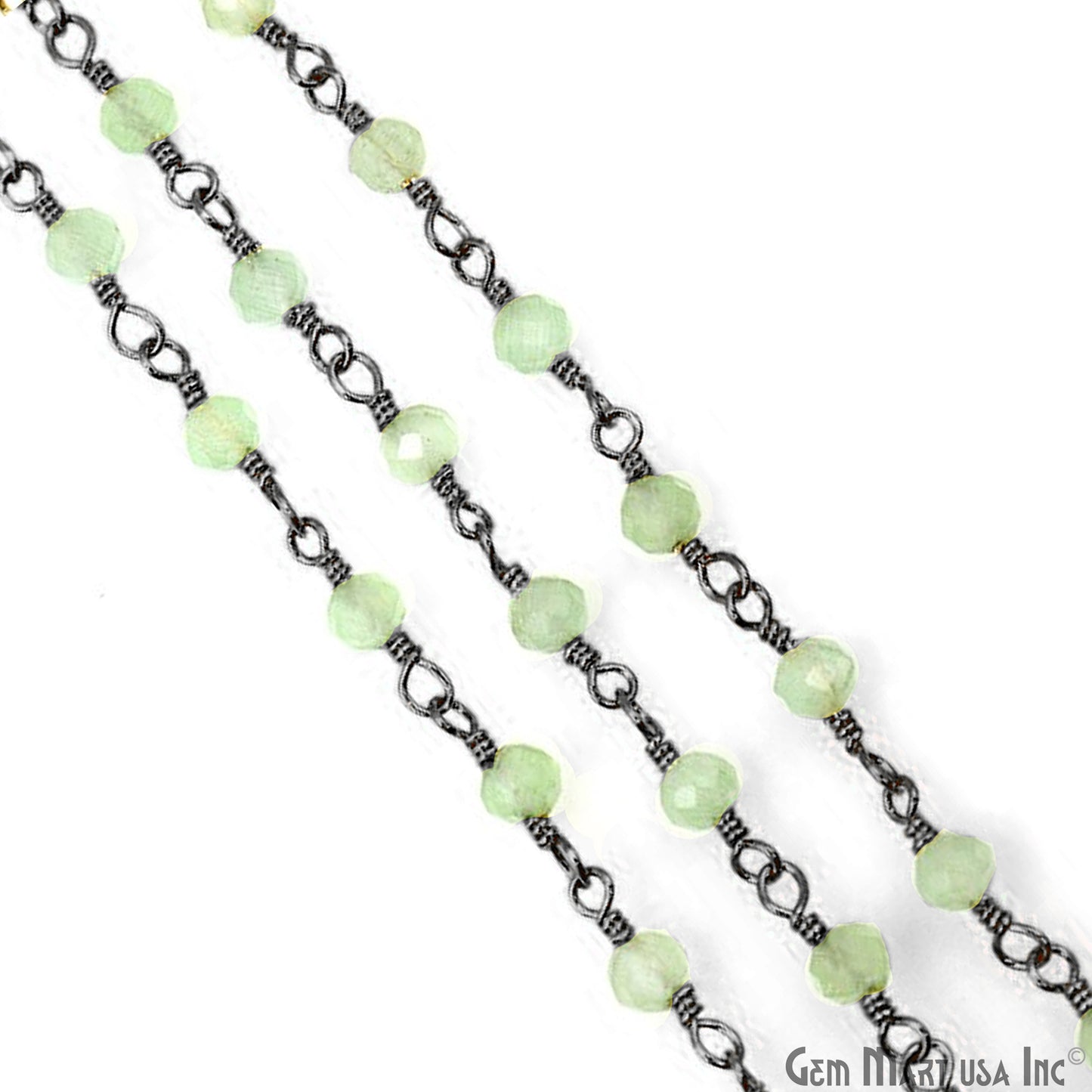 Green Monalisa 3-3.5mm Beads Black Plated Wire Wrapped Rosary Chain