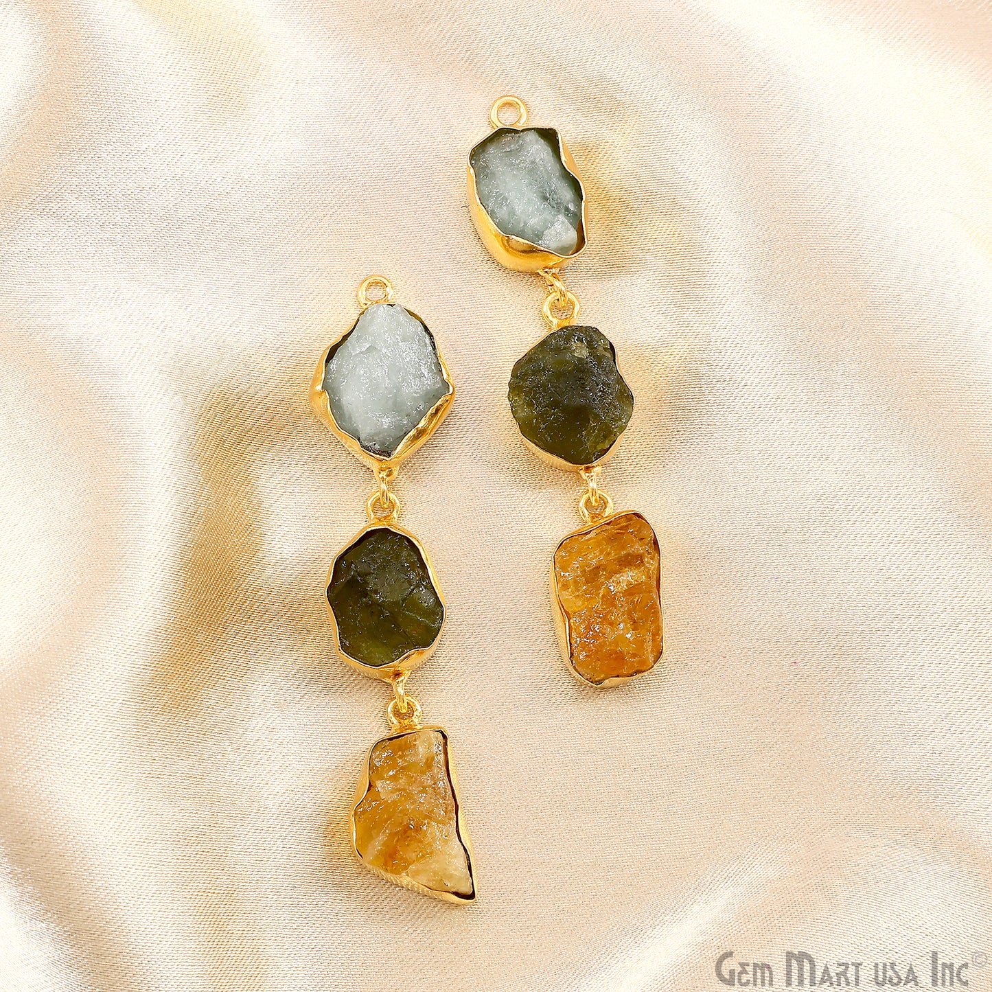 Rough Gemstone Bezel Setting 58x9mm Gold Plated Long Dangle Earring Pair Connectors