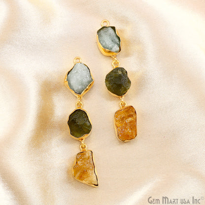 Rough Gemstone Bezel Setting 58x9mm Gold Plated Long Dangle Earring Pair Connectors