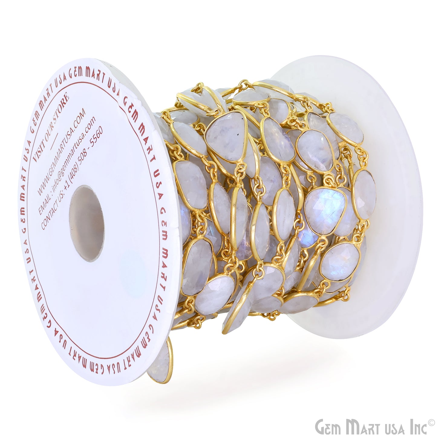 Rainbow Moonstone Fancy Cut Shape 15mm UP Gold Plated Continuous Connector Chains