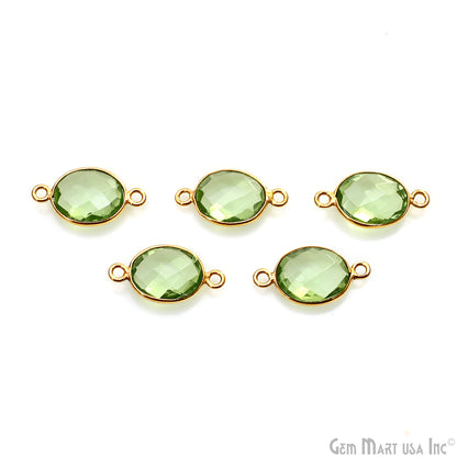 Green Amethyst 8x10mm Oval Double Bail Gold Bezel Gemstone Connector