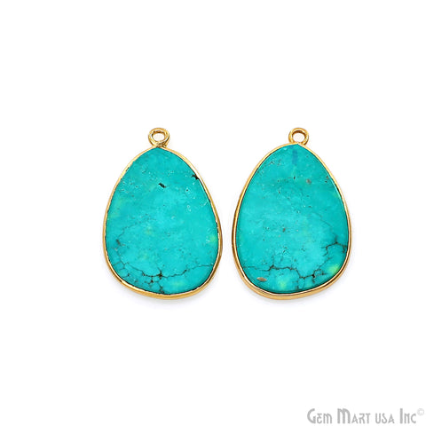 Turquoise Free Form Gold Plated Bezel Smooth Slab Slice Thick Gemstone Connector 27x17mm 1 Pair