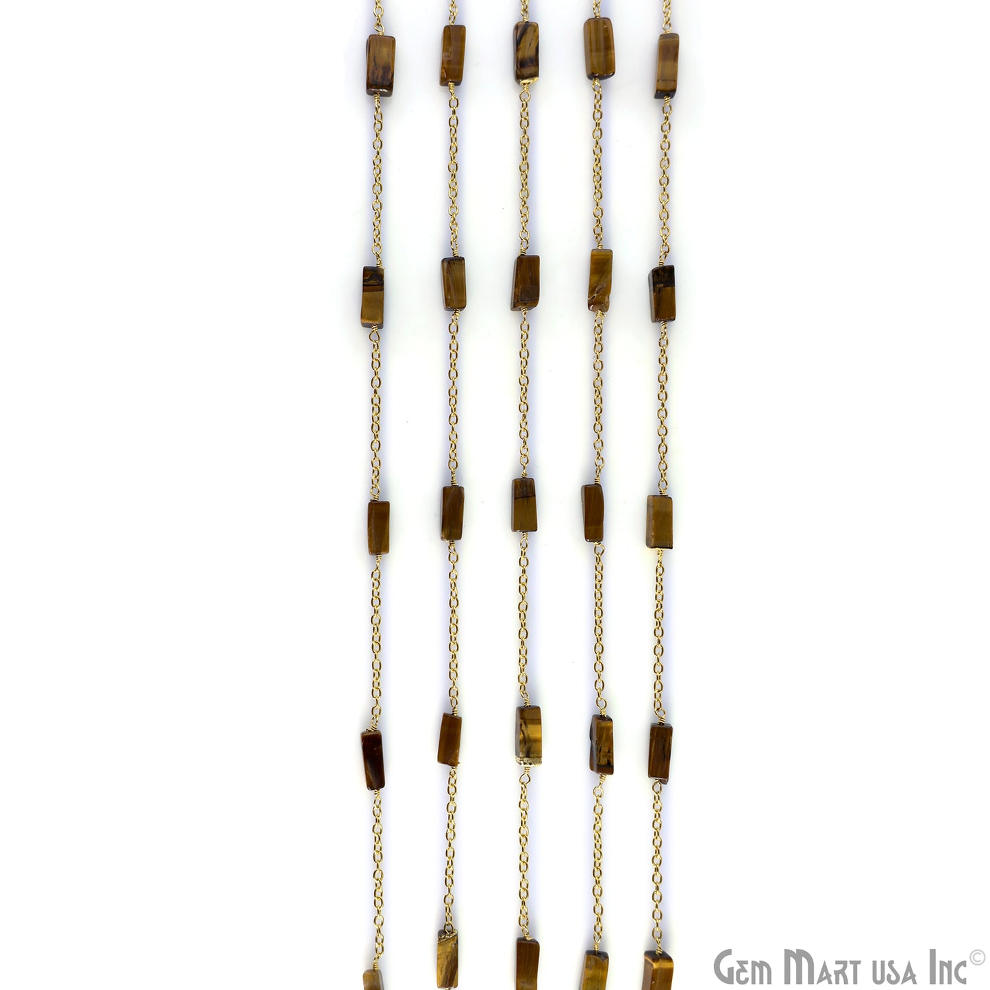 Tiger Eye 9x4mm Rectangle Beads Gold Plated Catholic Rosary Chain