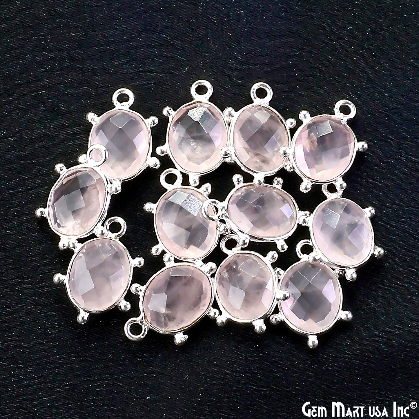 Rose Quartz Oval 15x11mm Design Bezel Silver Plated Single Bail Gemstone Connector