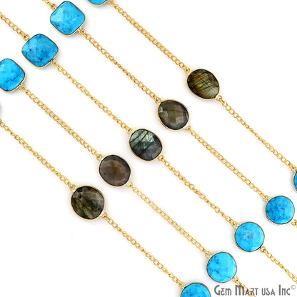 Turquoise With Labradorite 15mm Gold Plated Bezel Link Connector Chain