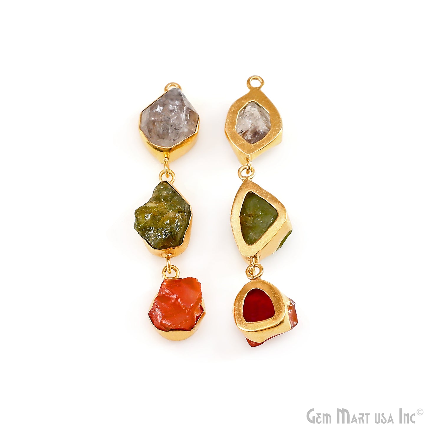 Rough Gemstone Bezel Setting 58x9mm Gold Plated Long Dangle Earring Pair Connectors