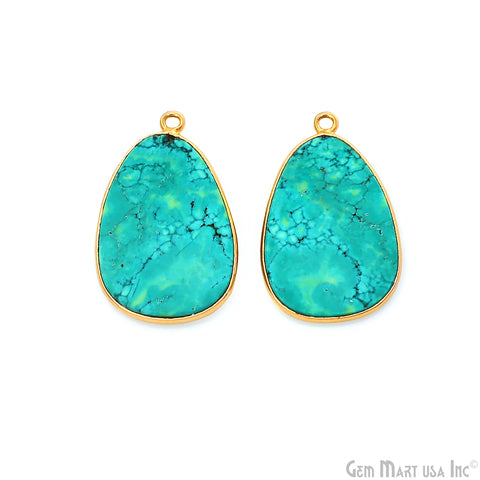 Turquoise Free Form Gold Plated Bezel Smooth Slab Slice Thick Gemstone Connector 29x18mm 1 Pair