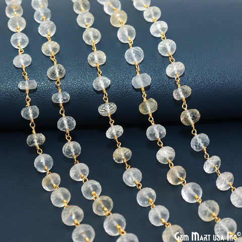 Citrine Faceted Beads 7-8mm Gold Plated Wire Wrapped Rondelle Rosary Chain