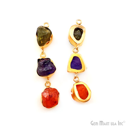 Rough Gemstone Bezel Setting 51x9mm Gold Plated Long Dangle Earring Pair Connectors