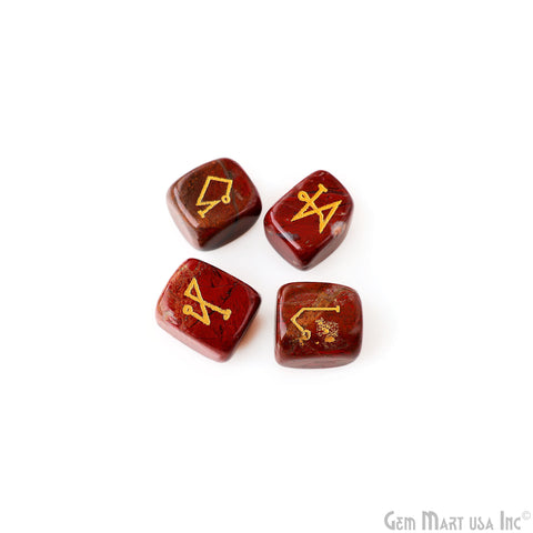 Red Jasper Reiki Symbol Engraved Gemstones, 20x25mm Healing Gemstones, Set Of 4 Reiki Tumble Stones