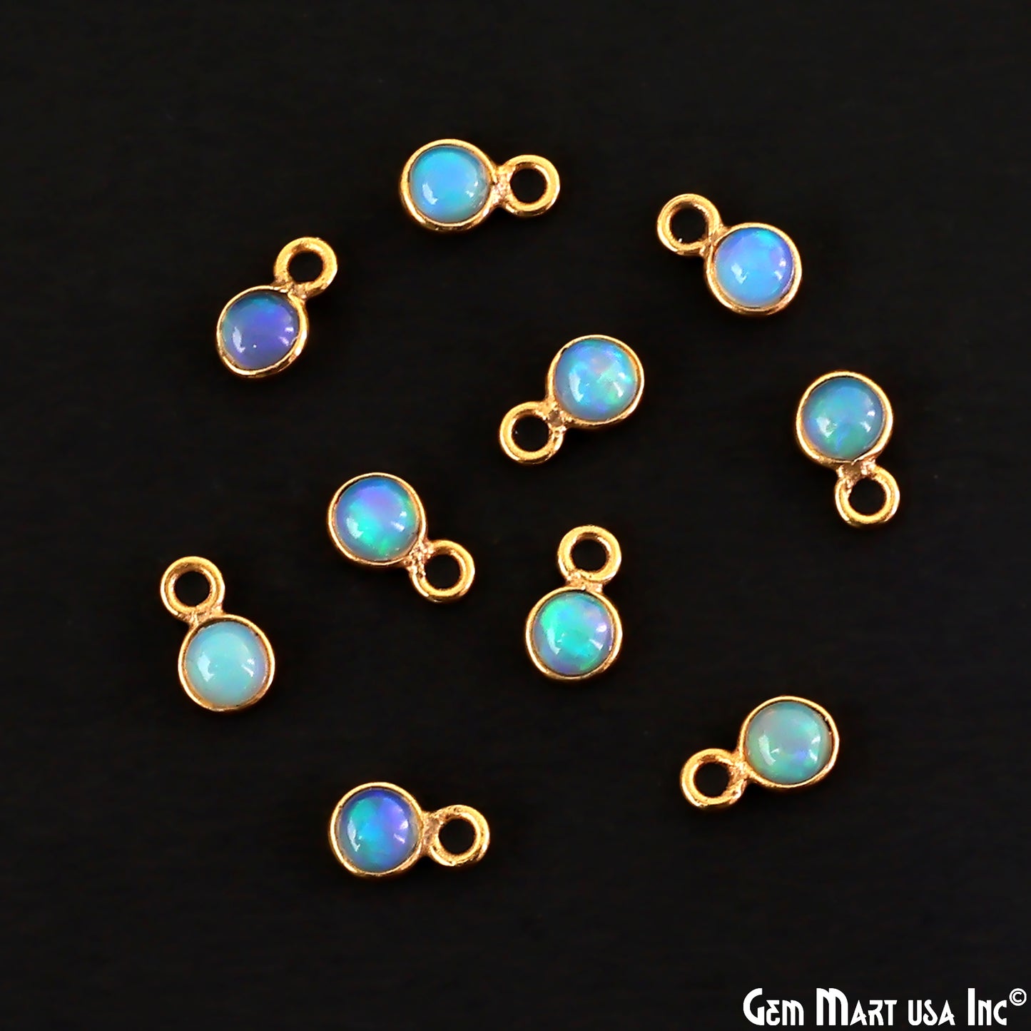 Ethiopian Opal Cabochon Round 4mm Gold Plated Single Bail Gemstone Connector