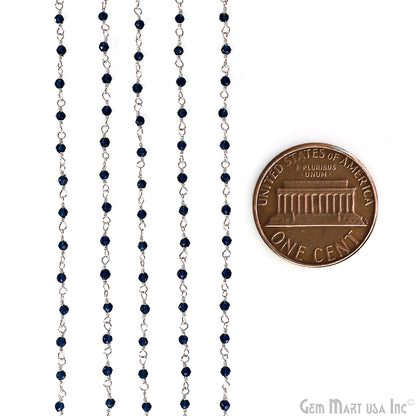 Sapphire Jade 2-2.5mm Tiny Beads Silver Wire Wrapped Rosary Chain