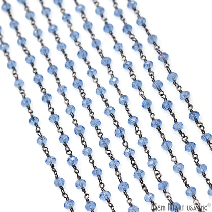 Blue Zircon 4mm Faceted Beads Oxidized Wire Wrapped Rosary