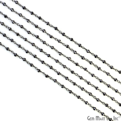 Pyrite Faceted Beads 3-3.5mm Black Plated Wire Wrapped Rosary Chain