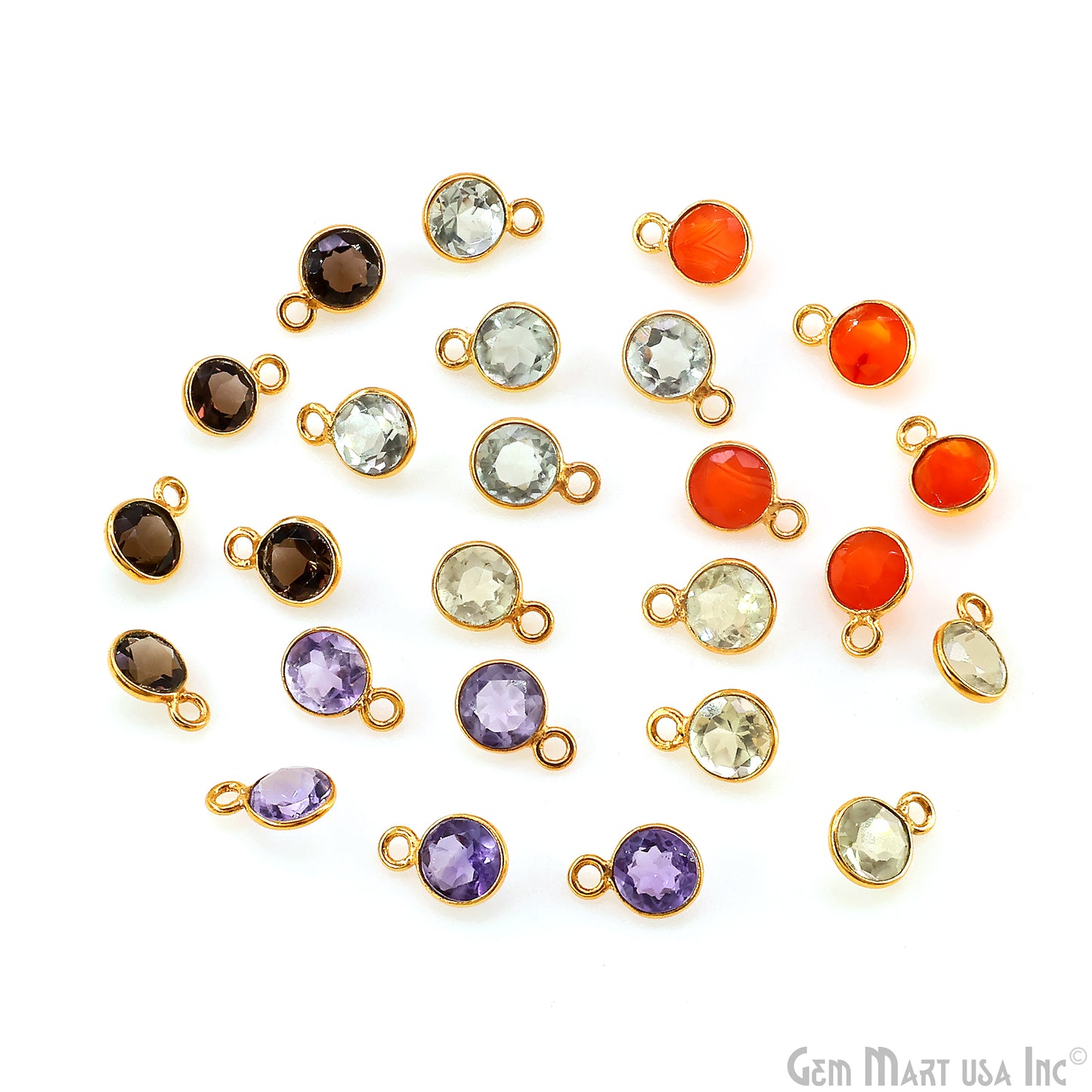 Round 8mm Brilliant Cut Gold Plated Bezel Single Bail Gemstone Connector