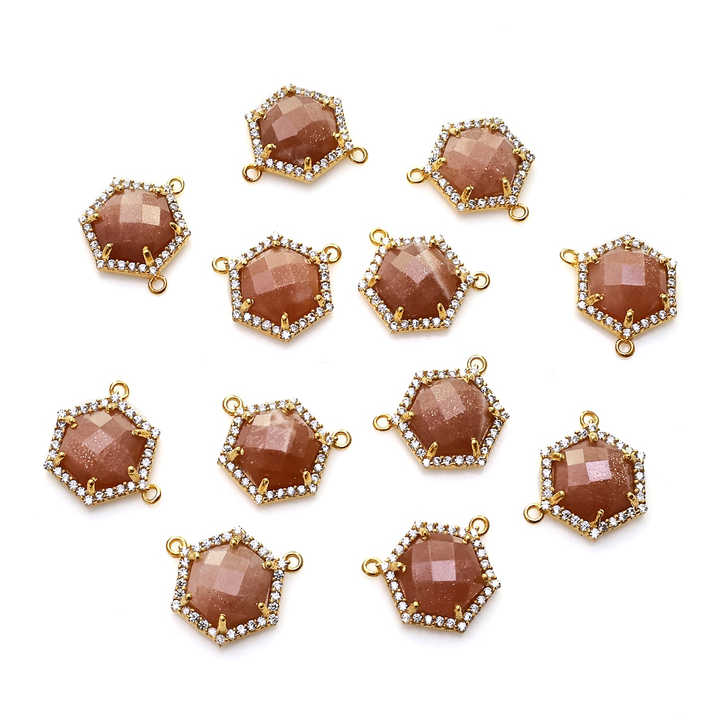 Sunstone Hexagon CZ Pave 18x15mm Hexagon Gold Plated Prong Setting Gemstone Connector