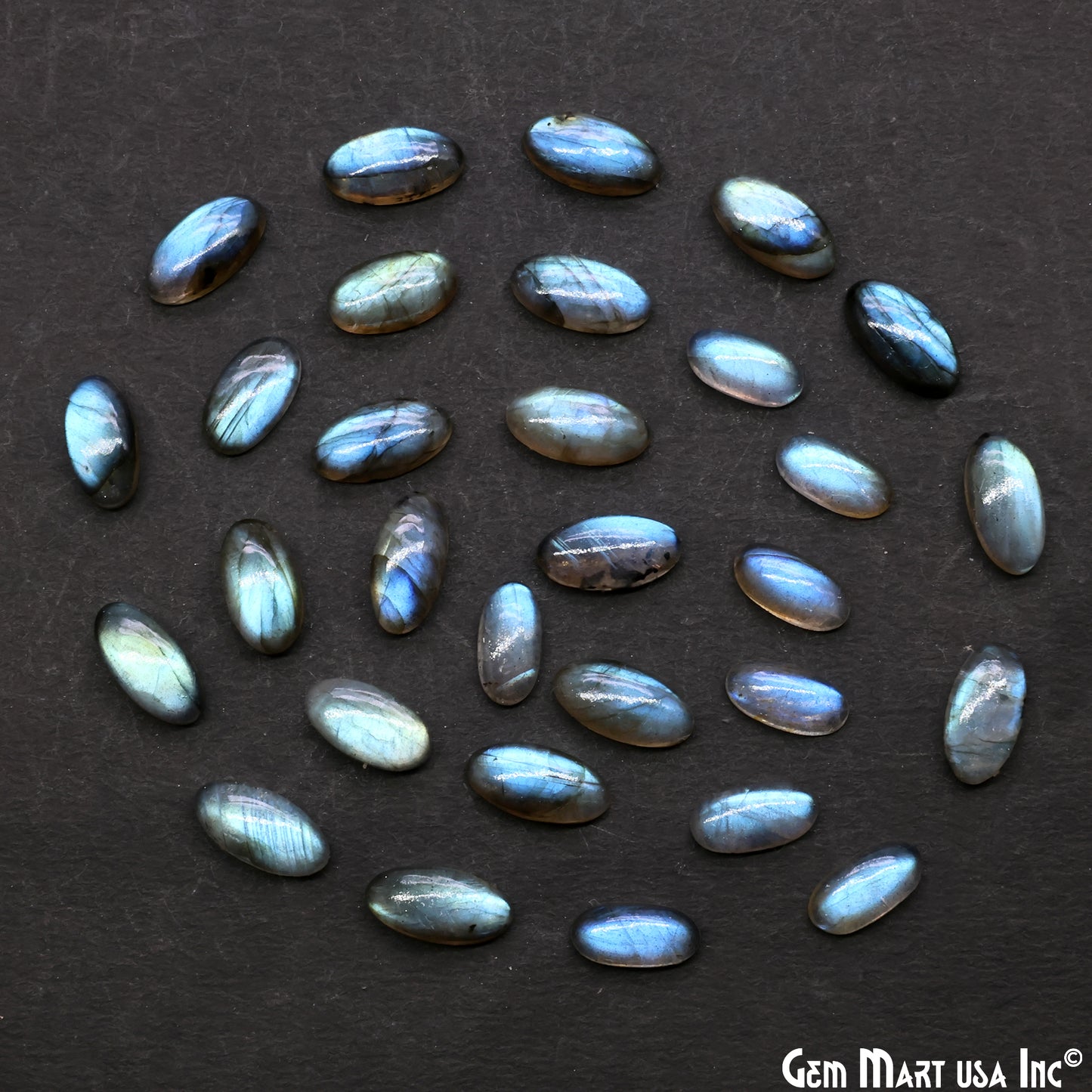 Labradorite Wholesale Gemstones, 100% Natural Semi-Precious Gems, Blue Flash Cabochon Loose Gems, 14x6mm, Oval, 4PC Lot