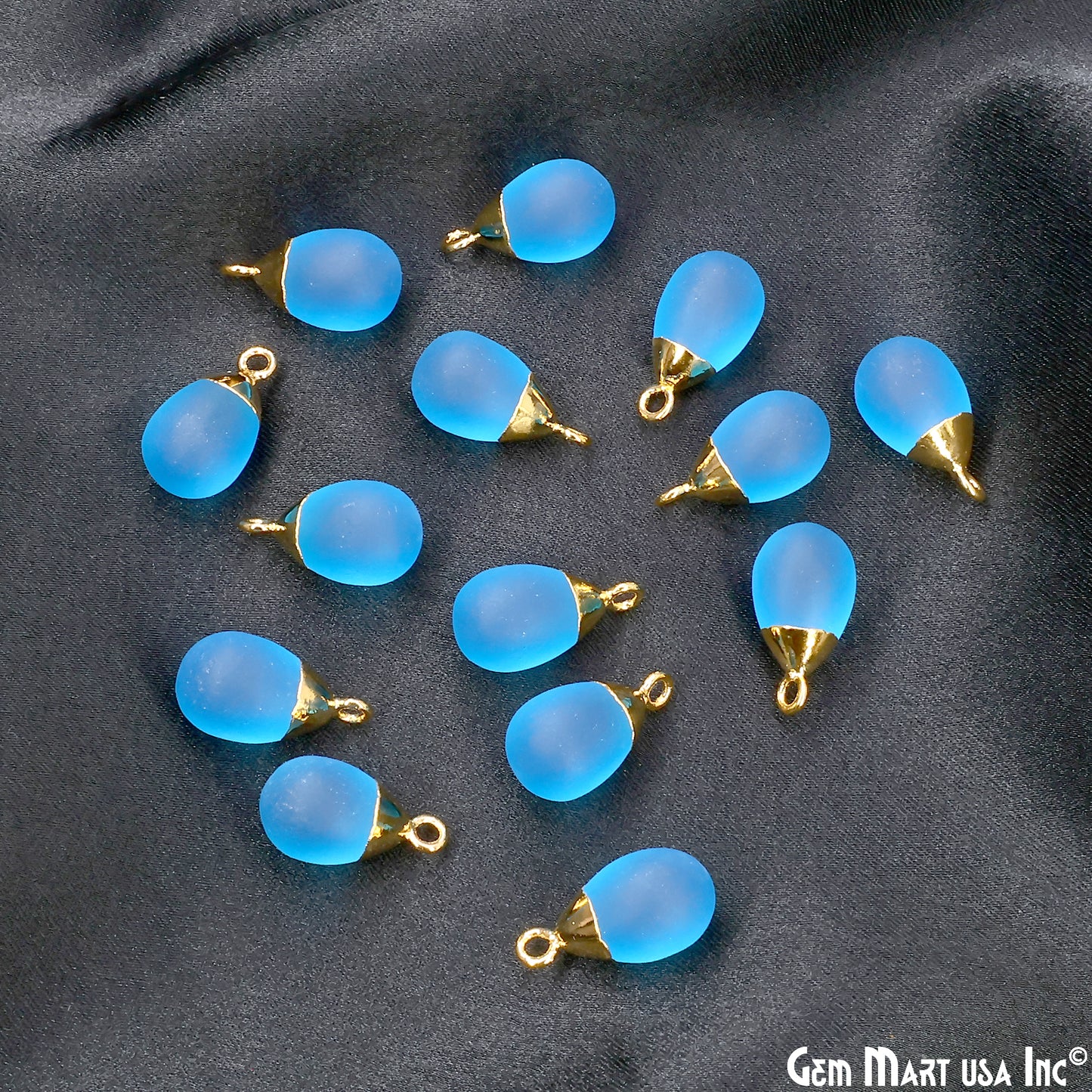 Sky Blue Chalcedony Matte Beads Single Bail Gold Electroplated Gemstone Connector