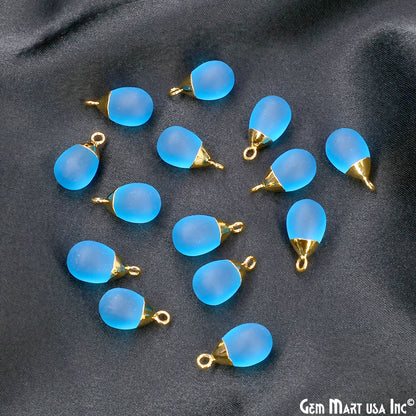 Sky Blue Chalcedony Matte Beads Single Bail Gold Electroplated Gemstone Connector