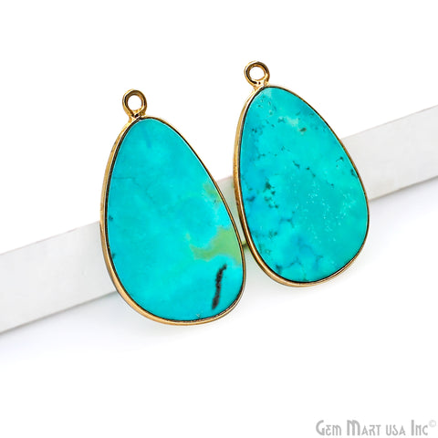 Turquoise Free Form Gold Plated Bezel Smooth Slab Slice Thick Gemstone Connector 29x17mm 1 Pair