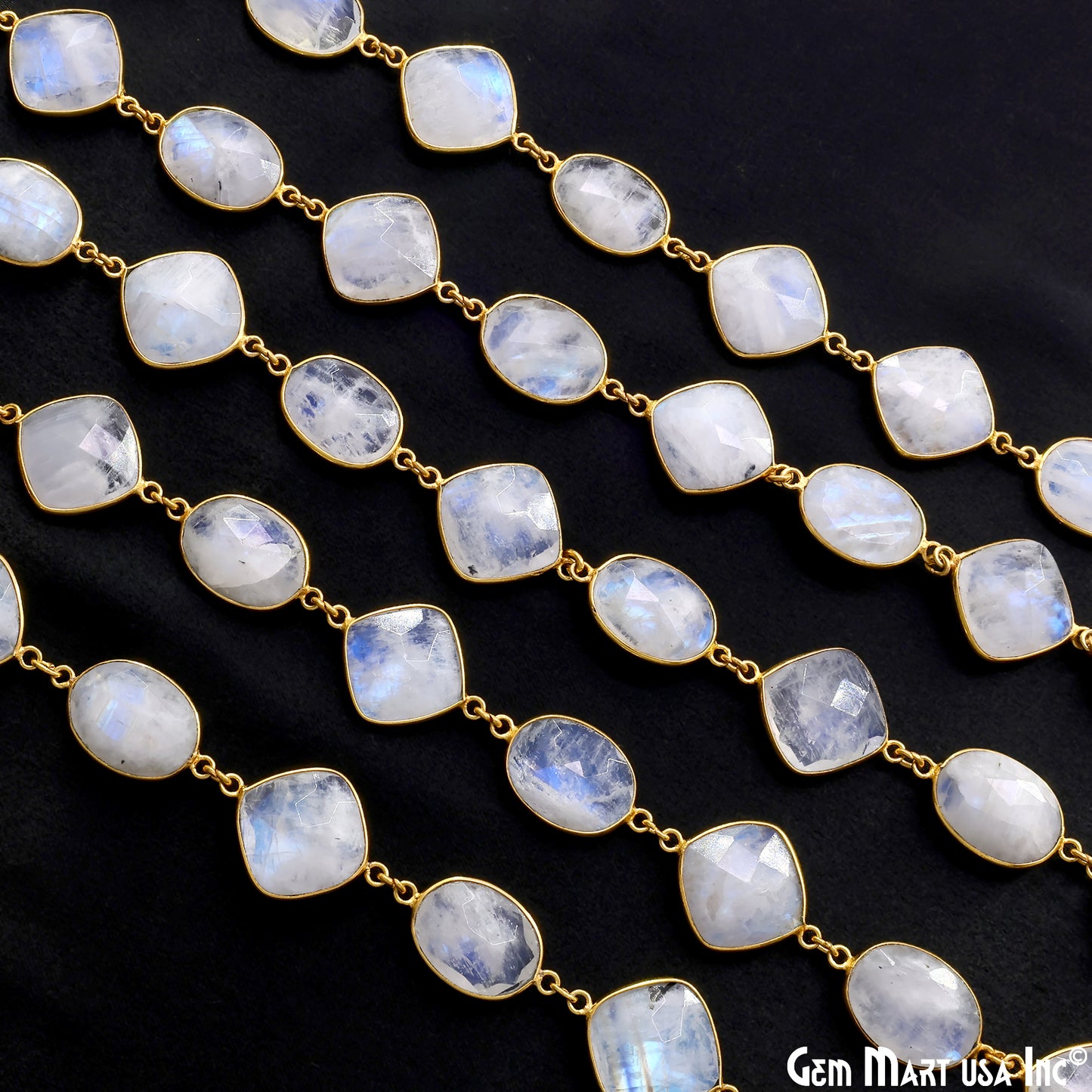 Rainbow Moonstone Mix Shape 10-15mm Gold Plated Continuous Connector Chains