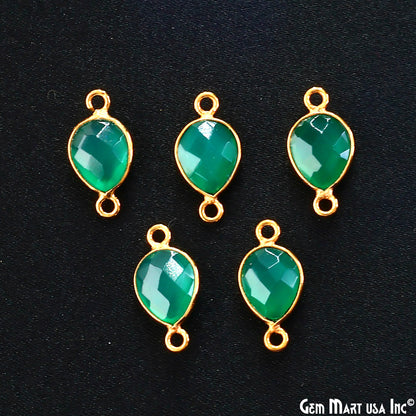 Green Onyx 7x10mm Pears Double Bail Gold Bezel Gemstone Connector