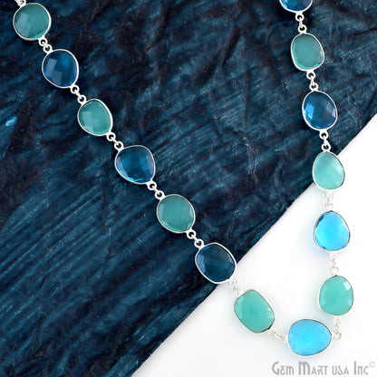 Aqua Chalcedony With Blue Topaz 10-15mm Mix Shape Silver Continuous Connector Chain