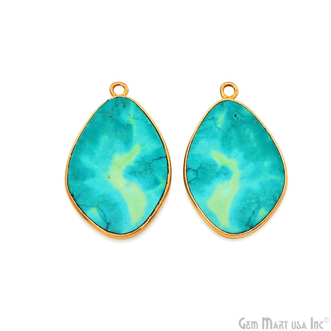 Turquoise Free Form Gold Plated Bezel Smooth Slab Slice Thick Gemstone Connector 29x17mm 1 Pair