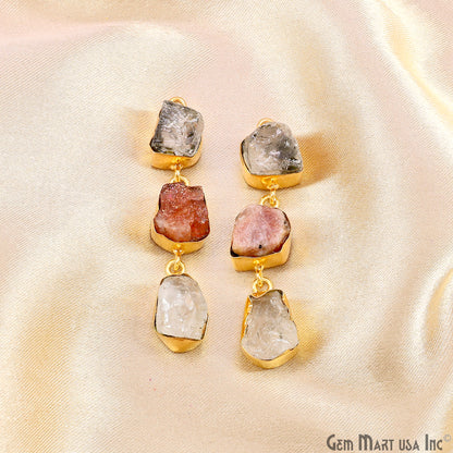 Rough Gemstone Bezel Setting 52x9mm Gold Plated Long Dangle Earring Pair Connectors