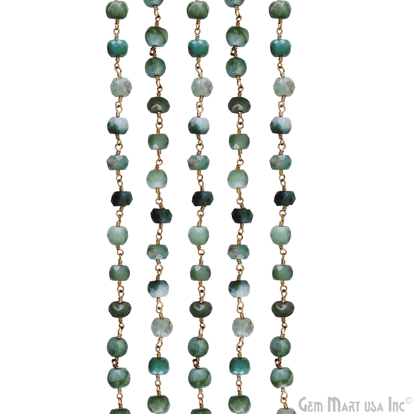 Chrysoprase 7-8mm Gold Plated Wire Wrapped Rosary Chain