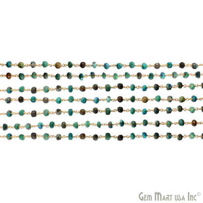 Chrysocolla Faceted 5-6mm Gold Wire Wrapped Beads Rosary Chain