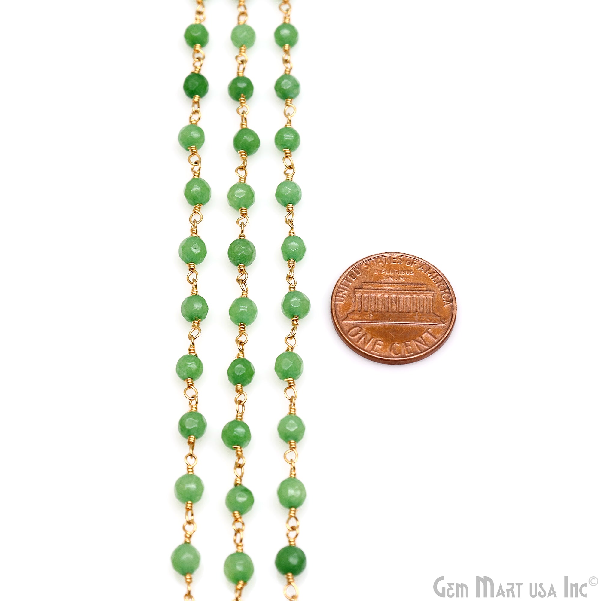 Jade Faceted Beads 4mm Gold Plated Wire Wrapped Rosary Chain