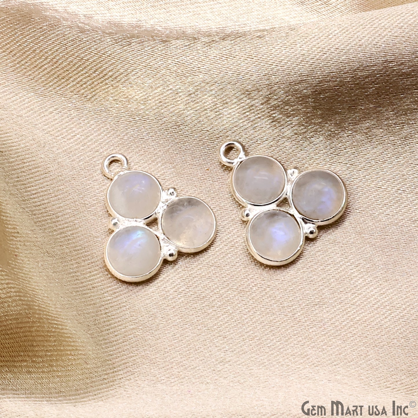 Rainbow Moonstone Gemstone 16x13mm Prong Setting Silver Plated Component Connector