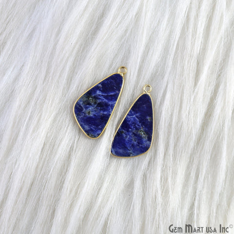 Sodalite Free Form Gold Plated Single Bail Bezel Smooth Slab Slice Thick Gemstone Connector 31x17mm 1 Pair